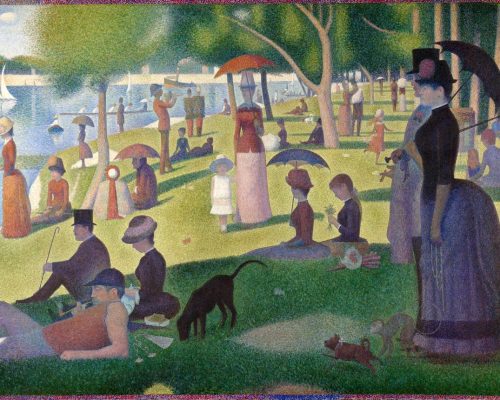 Georges Seurat, Nedeljsko popoldne na otoku La Grande Jatte, 1884. Sliko hrani Umetniški inštitut v Chicagu Large
